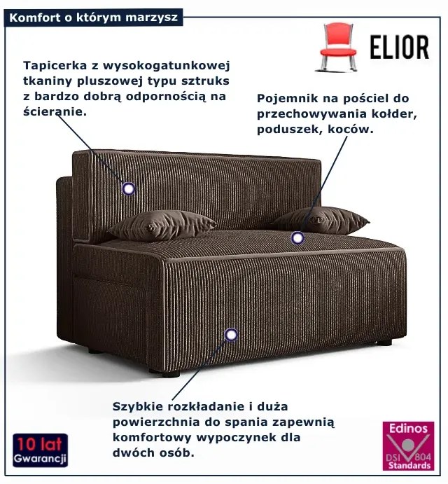 Brązowa rozkładana sofa sztruksowa C1-P91