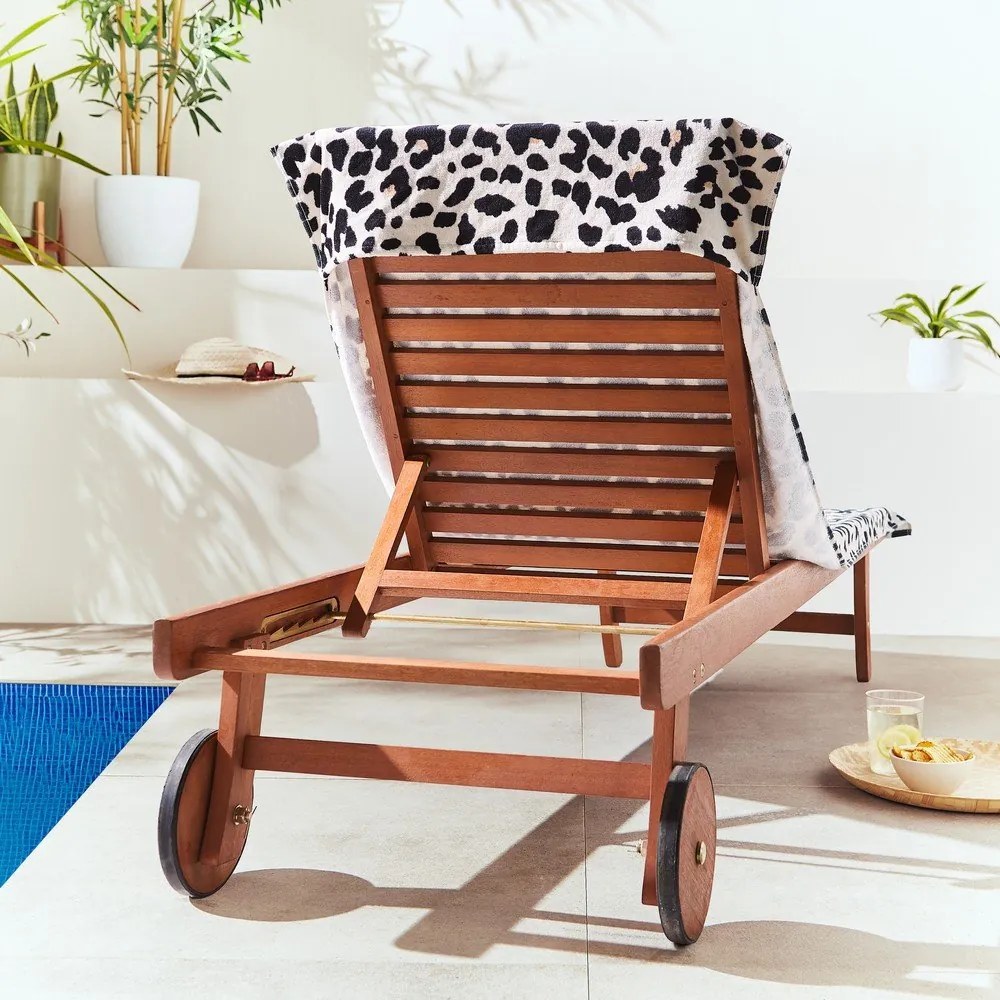 Czarno-beżowy bawełniany ręcznik plażowy 78x200 cm Leopard – Catherine Lansfield