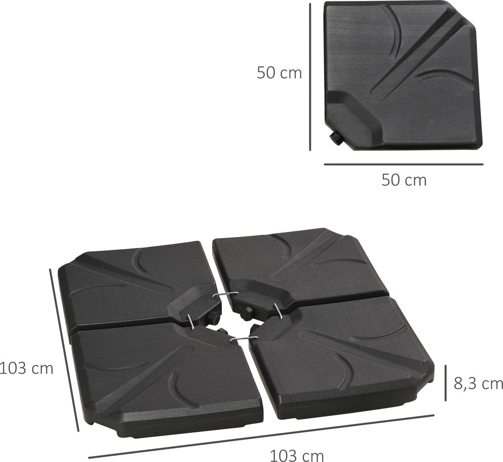 Outsunny Obciążniki do stojaka na parasol, wypełnialne wodą i piaskiem, plastik, 103Dł x 103Szer x 8,3Wys cm, Czarne