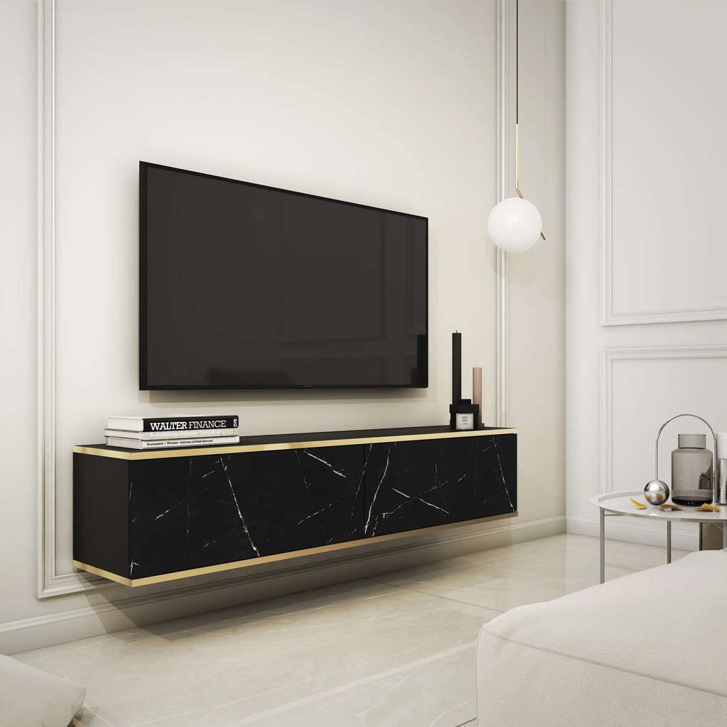 Szafka RTV wisząca VENEZIA 135 cm do Salonu pod Telewizor - Czarny