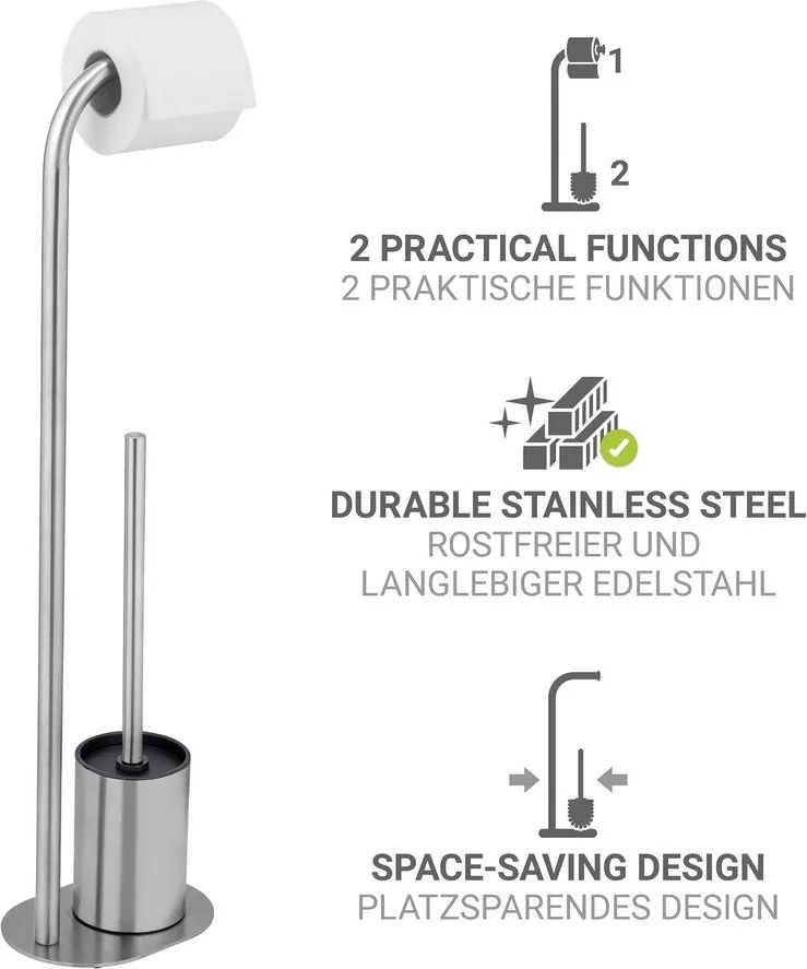 Stojak na papier toaletowy ze szczotką ze stali nierdzewnej w kolorze matowego srebra Levante – Wenko