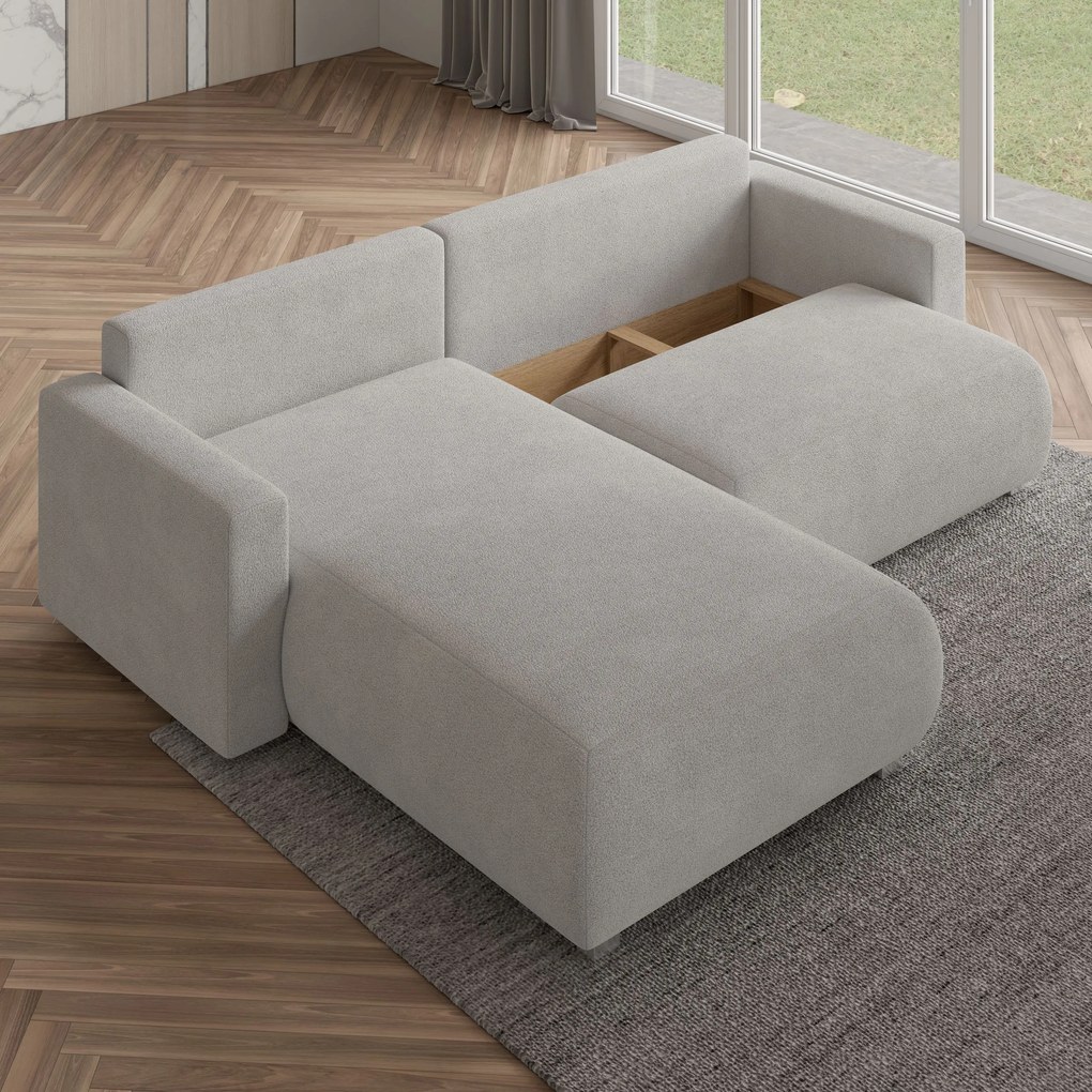 Masseno Narożnik TURIN z funkcją spania i pojemnikiem na pościel Narozniki L, Rozkładana sofa - Szary, NOW OR NEVER 92