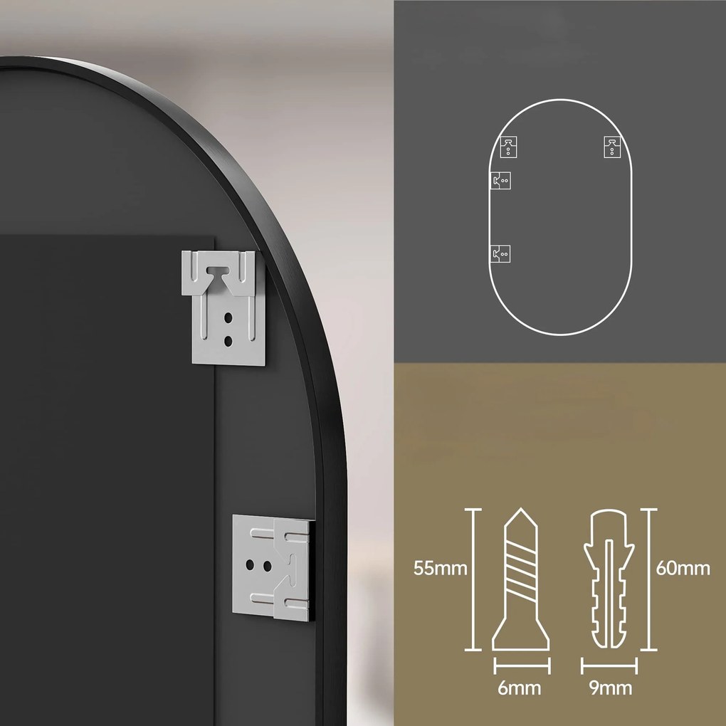 Owalne lustro na ścianę OLVANI 80x40 cm z czarną ramą