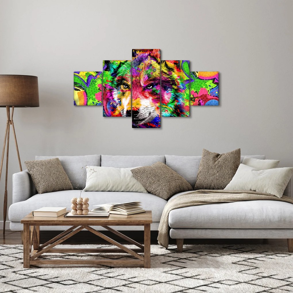 Obraz - Wilk z graffiti (125x70 cm)