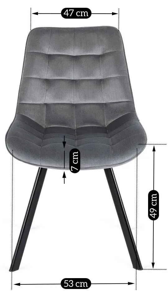 Zestaw 4x Krzesło Tapicerowane RICK do Salonu Szare Welurowe Nowoczesne Loft