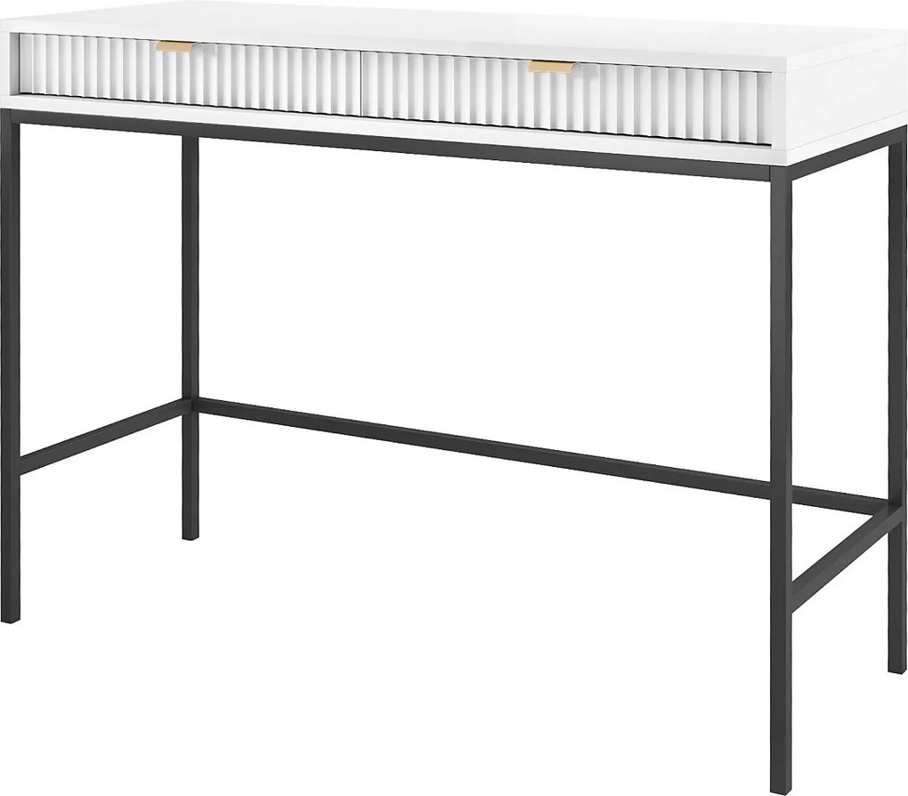 Toaletka: 2 szuflady, biała, stelaż czarny, 104 x 78 x 50 cm, uchwyty złote
