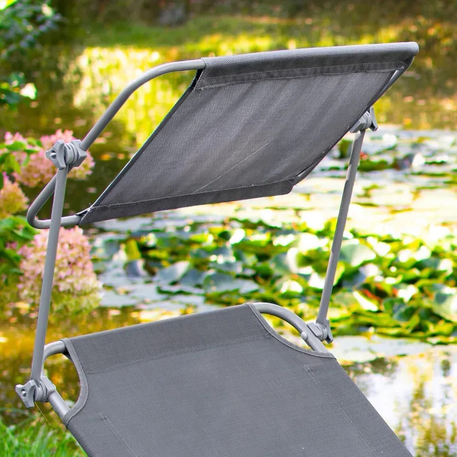 Leżak z regulowanym oparciem i daszkiem szary B6-B61