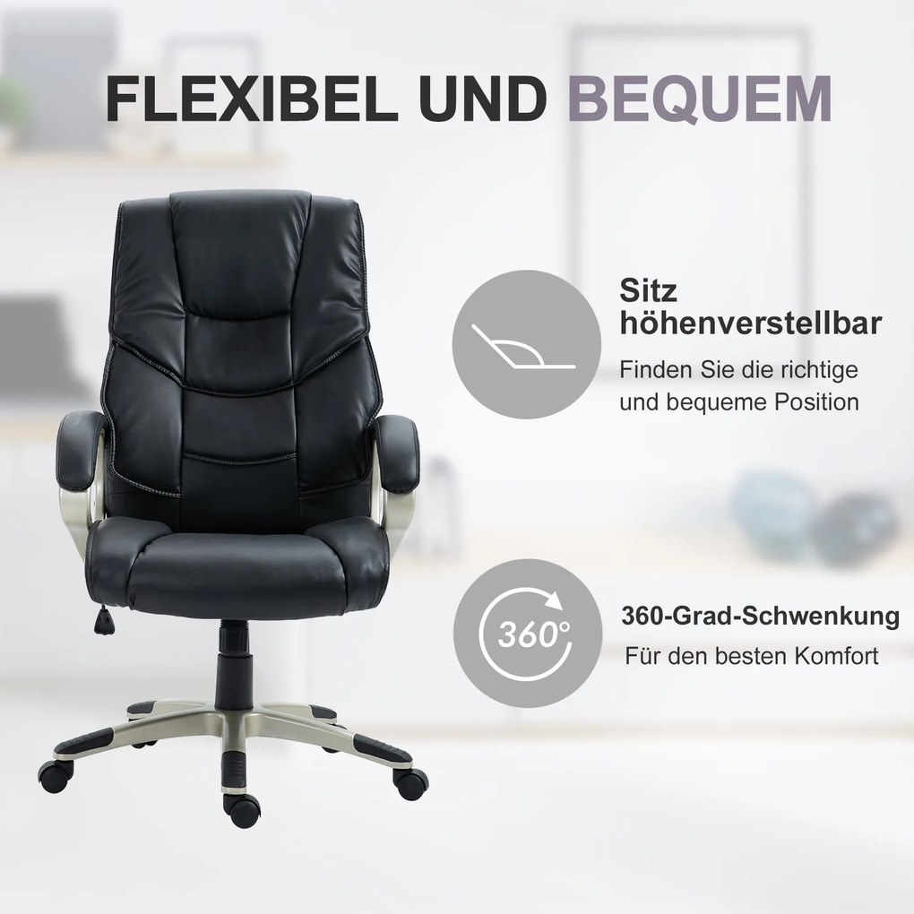 HOMCOM ergonomiczny fotel biurowy obrotowy wygodny czarny fotel do pracy przy biurku | Aosom PL