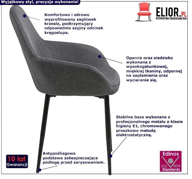 Ciemnoszare metalowe tapicerowane krzesło muszelka R7-P41