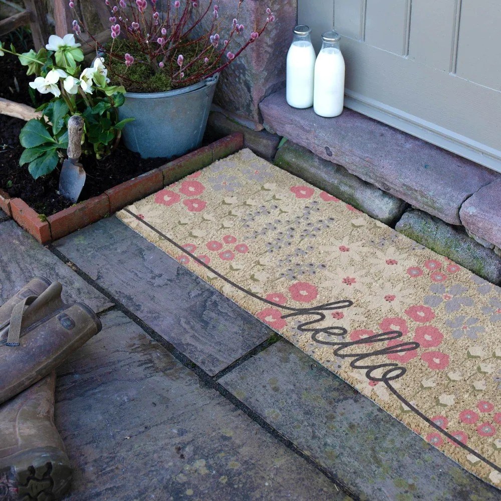 Wycieraczka z włókna kokosowego 40x120 cm Hello Scribbly Floral – Artsy Doormats
