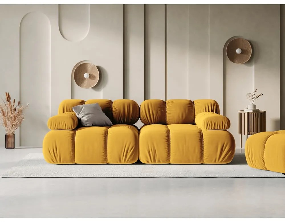 Żółta aksamitna sofa 188 cm Bellis – Micadoni Home