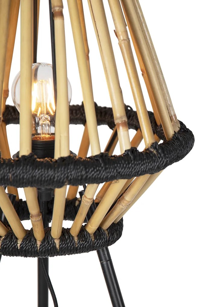 Orientalna lampa podłogowa na trójnogu z bambusa w kolorze czarnym - EvalinKolonialny Oswietlenie wewnetrzne