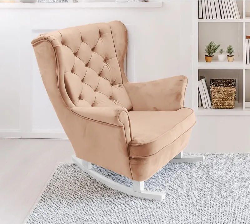 Fotel USZAK bujany tapicerowany z podłokietnikami, kolor Pudrowy róż tkanina MAGIC VELVET