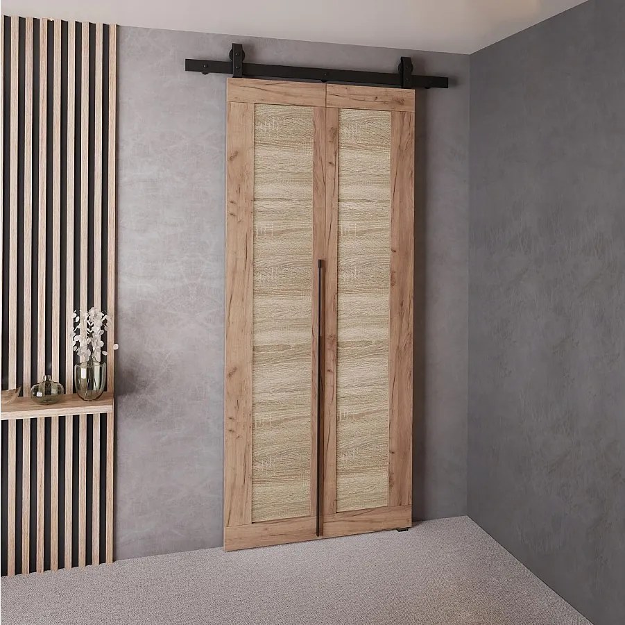 Drzwi Przesuwne QUDIO M1 Dąb Craft Złoty + Dąb Sonoma 70