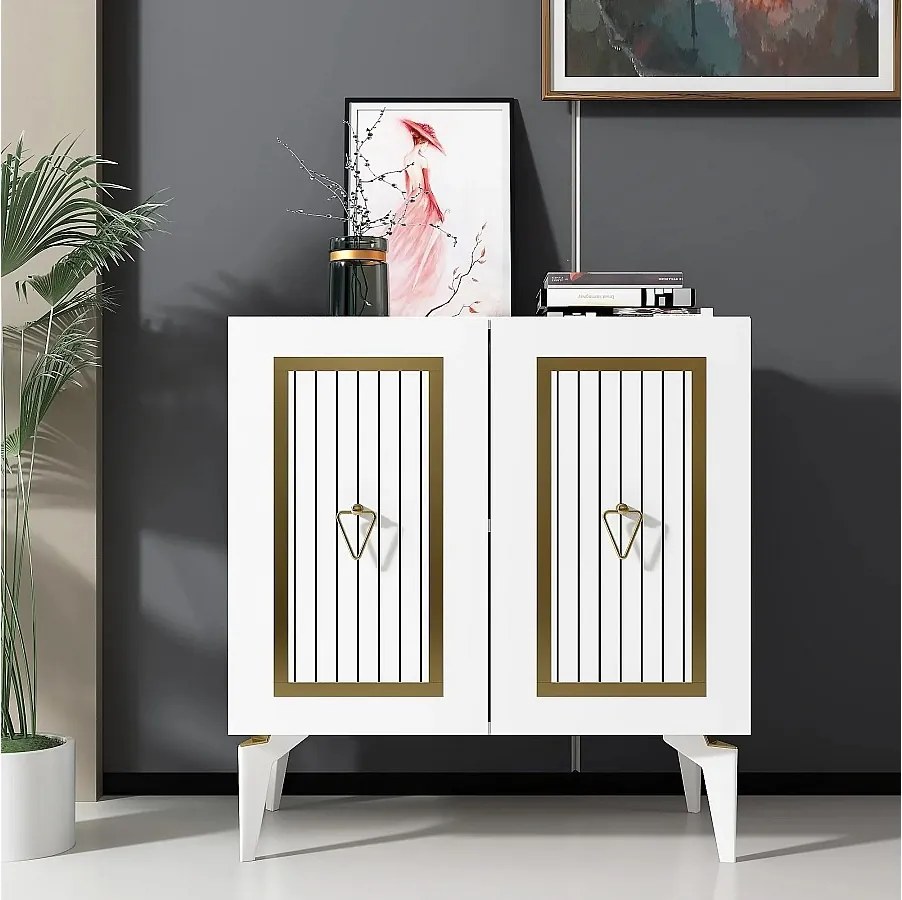 Komoda – 75 x 79 x 40 cm – Biało-złota – Płyta wiórowa pokryta melaminą