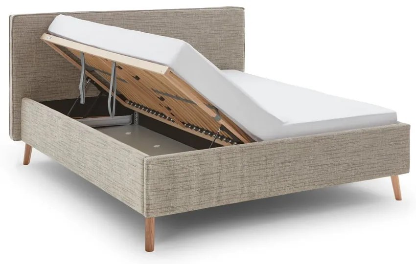 Beżowe tapicerowane łóżko dwuosobowe ze schowkiem i stelażem 180x200 cm Riva – Meise Möbel