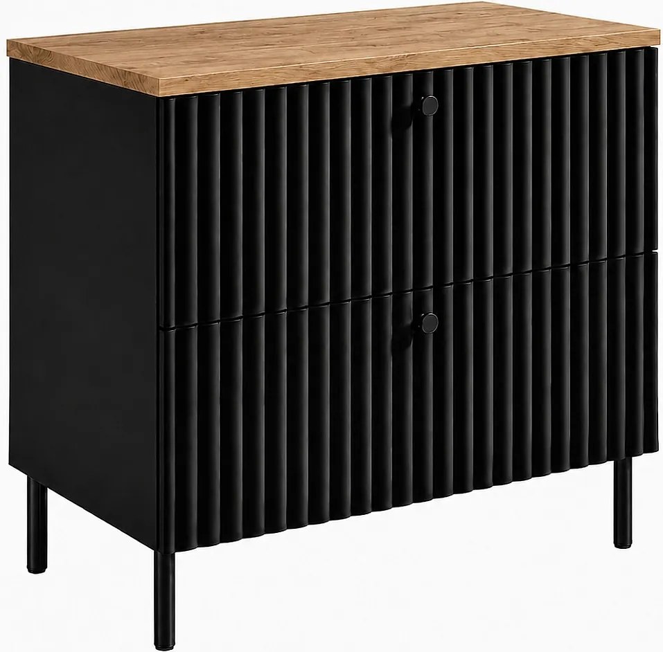 Szafka łazienkowa stojąca z blatem 80, czarny + blat dąb craft, uchwyty w trzech kolorach, nogi czarne, 80 x 44,4 x 73,6 cm