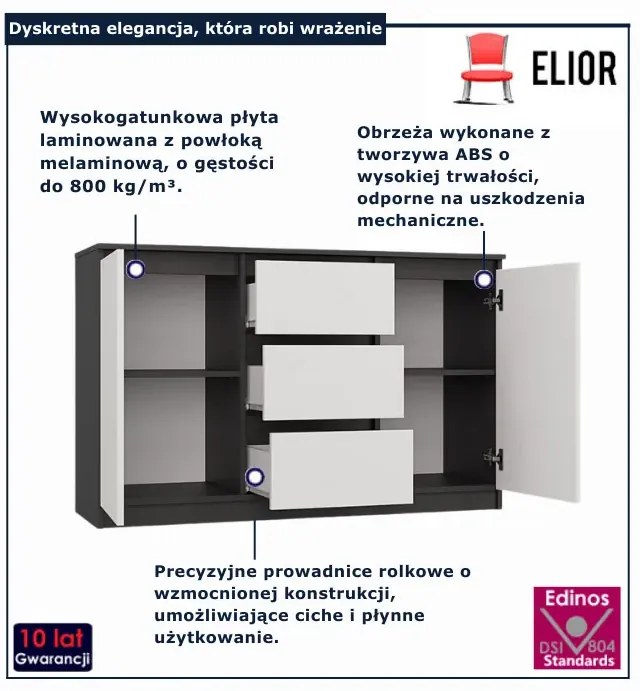 Stylowa komoda z szufladami antracyt + biały L8-R88