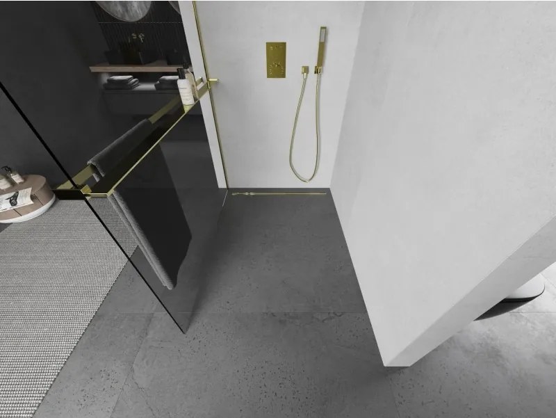 Mexen Kioto+ L ścianka prysznicowa z półką Walk-in 65 x 200 cm, transparent, złota - 800-065-123-50-00