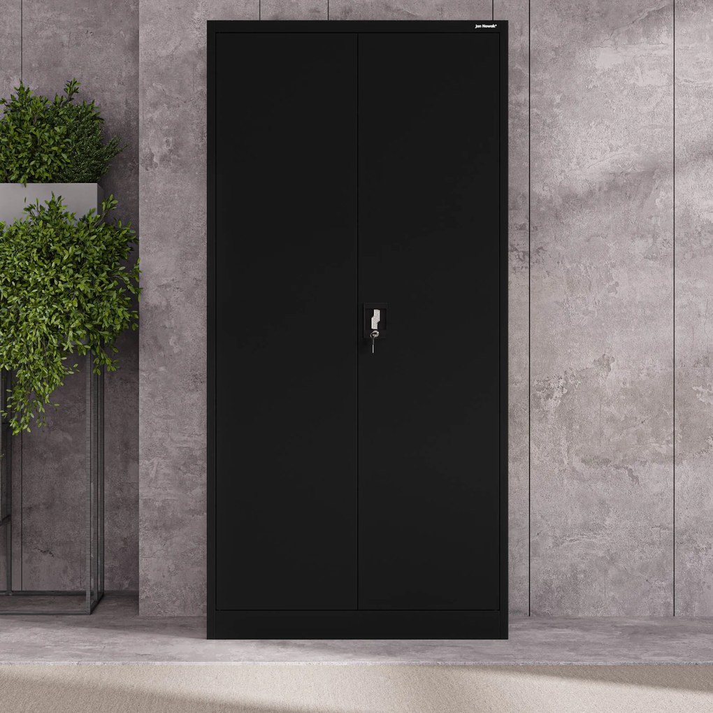 Biurowa szafa metalowa na akta JAN, 900 x 1850 x 400 mm, czarna