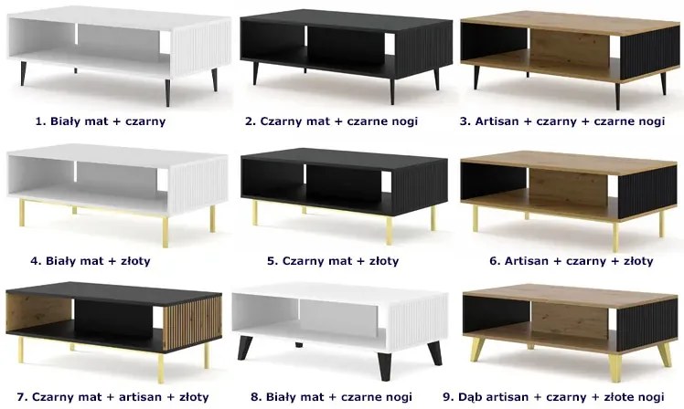 Stolik kawowy z lamelami czarny + artisan - Melis 13X