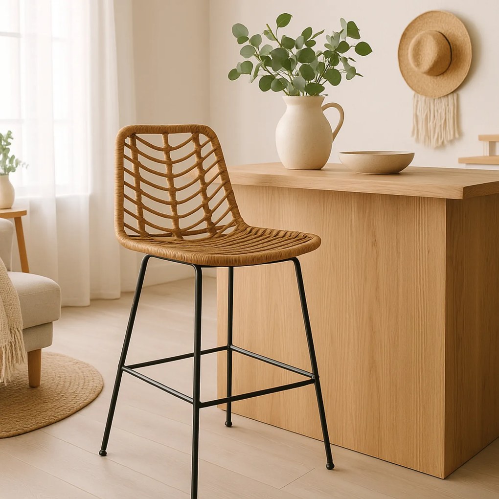 Hoker Rattanowy JERRY Ogrodowy Krzesło Barowe Boho