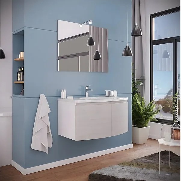 Mobilny sospeso da rovere szary „Ettore” 2-miejscowy ze specchio LED i zlewem ceramicznym cm 80x49 42h