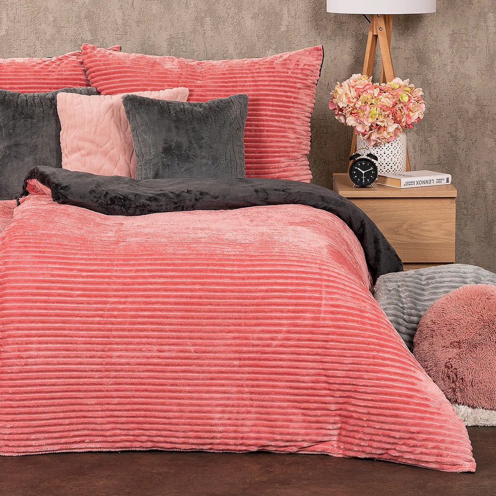 4Home Pościel mikroflanela Stripe różowy, 140 x 200 cm, 70 x 90 cm