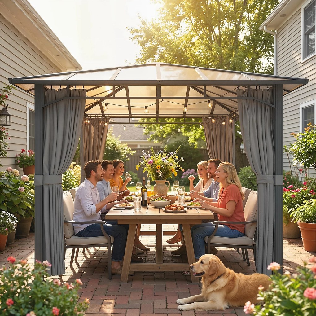 Outsunny Altana ogrodowa 3 x 3 m Metalowa altana z dachem z poliwęglanu 6 mm, UV50+, ciemnoszara | Aosom PL