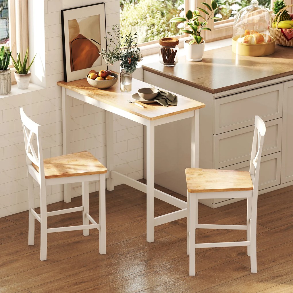 HOMCOM Stół Barowy, Dębowy, kompaktowy, dla 2 osób, Drewno Naturalne + Białe