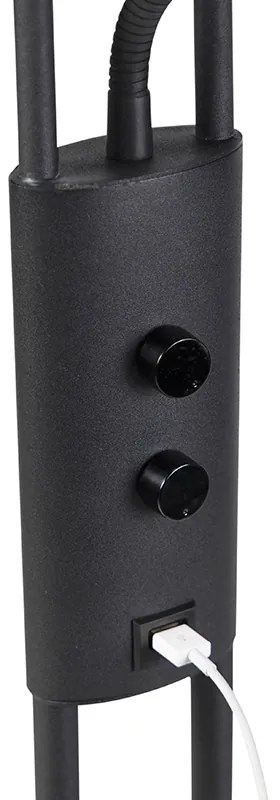 Lampa stojąca czarna z ramieniem do czytania, w tym LED i port USB - Sevilla Nowoczesny Oswietlenie wewnetrzne
