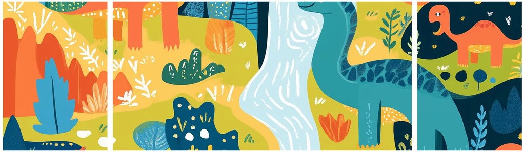 Obraz - Wesołe dinozaury (170x50 cm)