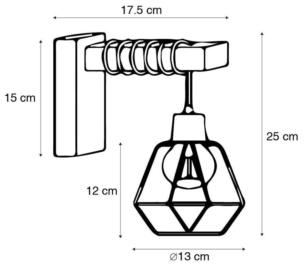 Inteligentna lampa ścienna czarna z drewnem z WiFi A60 - Chon Rustykalny / Vintage Oswietlenie wewnetrzne