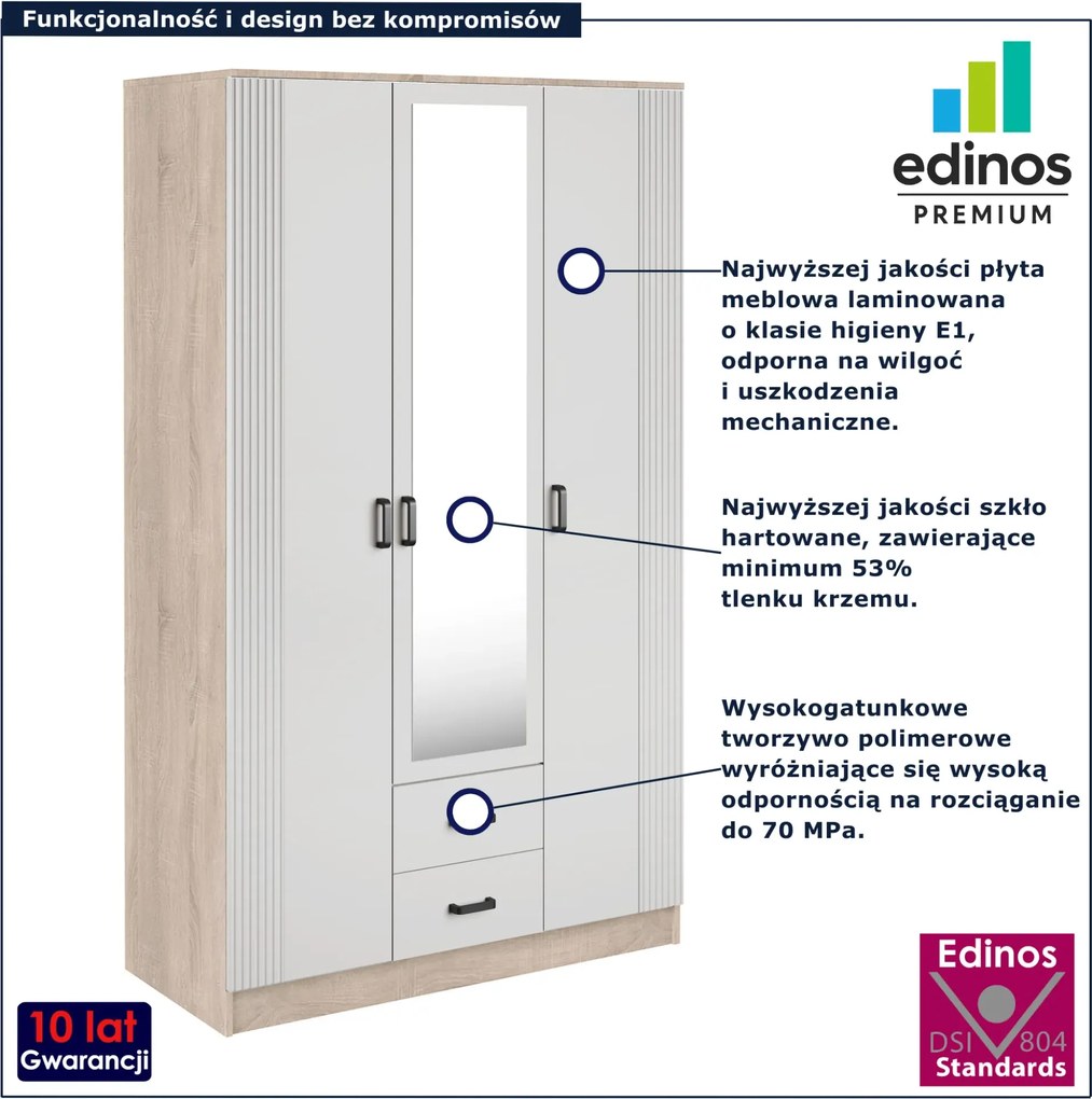 Szafa skandynawska z lustrem dąb sonoma + biały B2-F14