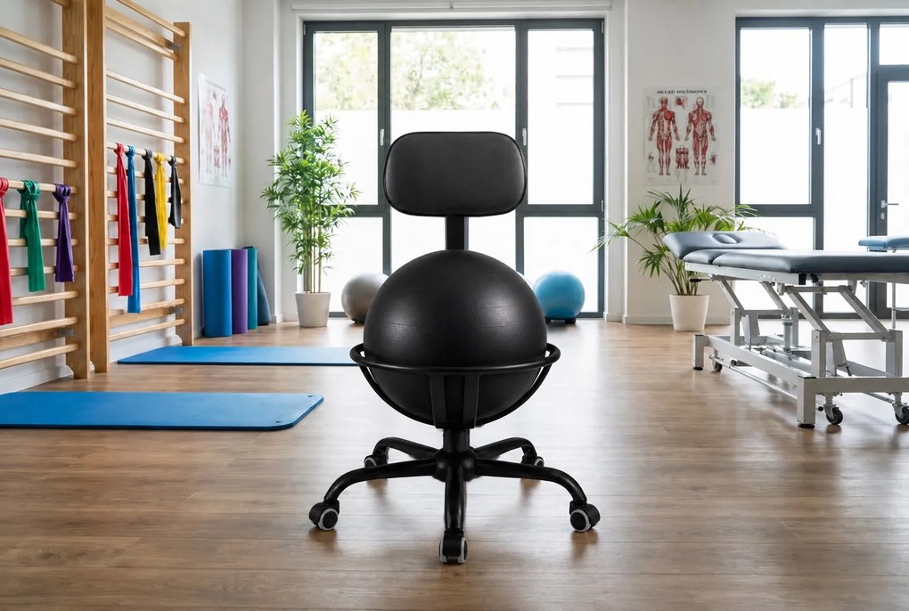 Krzesło ergonomiczne z piłką BIO-VITA, krzesło do aktywnego siedzenia przy biurku, kolor czarny