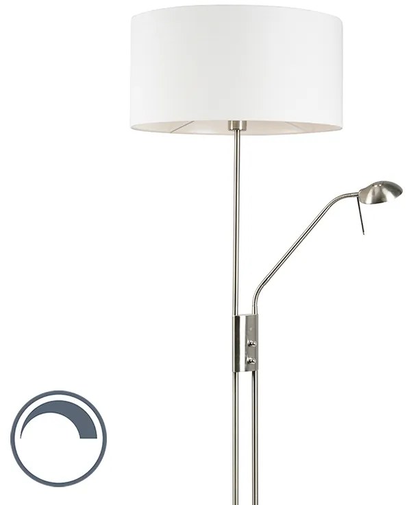 Lampa podłogowa ze stali i biała z regulowanym ramieniem do czytania - Luxor