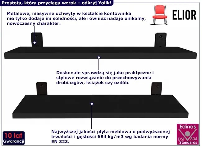 Dwie czarne półki ścienne w klasycznym stylu 50 cm - Castello 3X