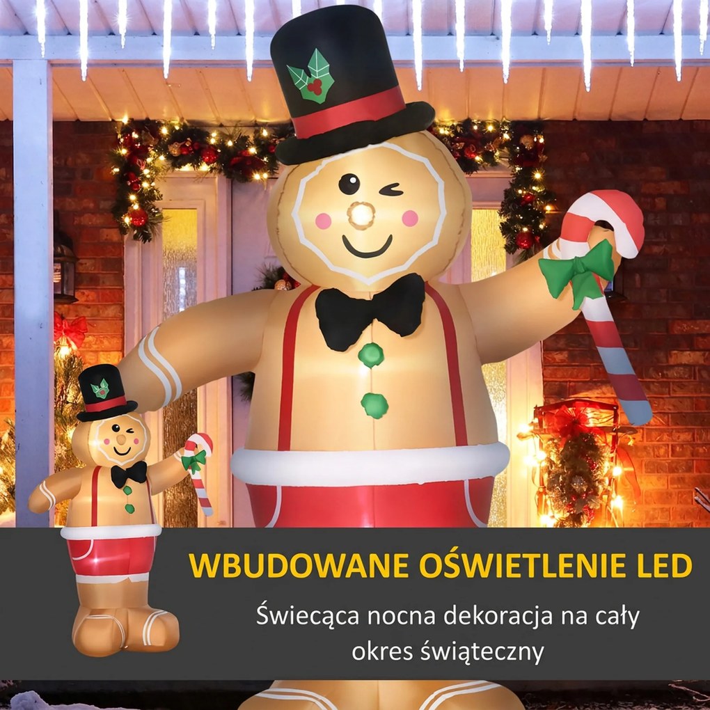 Outsunny Nadmuchiwane weihnachtsfiguren Nadmuchiwany ludzik piernikowy, 2 m, z dmuchawą, Wielokolorowy
