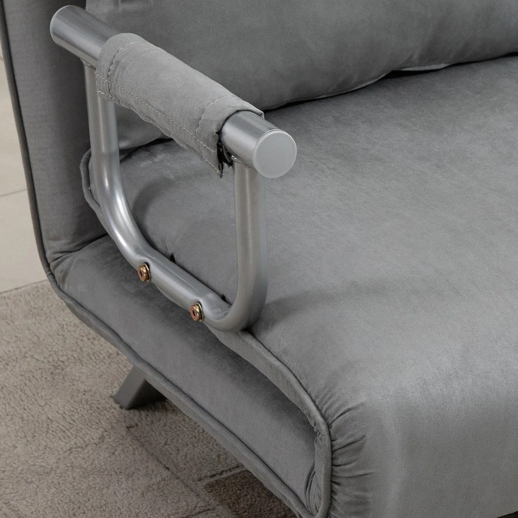 HOMCOM Sofa dwuosobowa rozkładana z funkcją spania jasnoszara aksamitna do salonu i sypialni | Aosom PL
