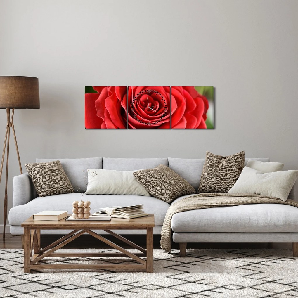 Obraz kwiatu róży (z zegarem) (90x30 cm)