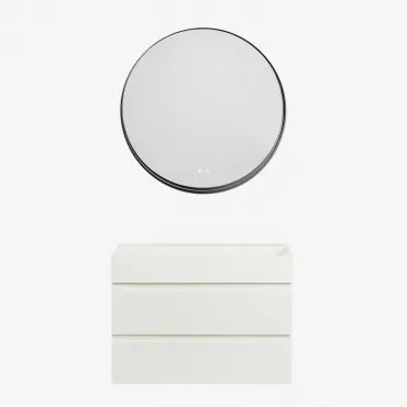 Zestaw Wiszących Mebli Łazienkowych Z Drewna I Forniru Jesionowego Zintegrowany Z Umywalką Ona Biała & - Sklum