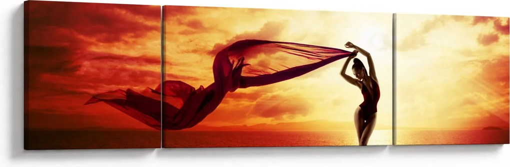 Obraz - Sylwetka kobiety o zachodzie słońca (170x50 cm)