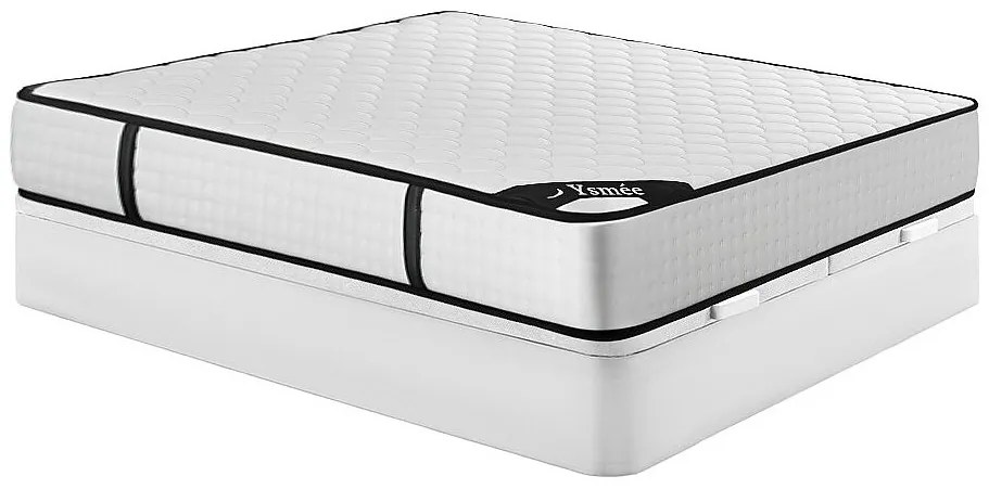 Zestaw 180 x 200 cm: stelaż skrzyniowy w białym kolorze + materac z 7-strefowymi sprężynami kieszeniowymi i pianką memory o grubości 22 cm – LUREAN od YSMÉE
