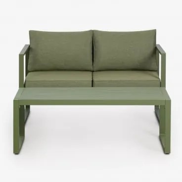 Zestaw Ogrodowy Z Dwuosobową Sofą I Stolikiem Kawowym Z Aluminium 110x55cm Lipov Intensywny Verde Olive - Sklum