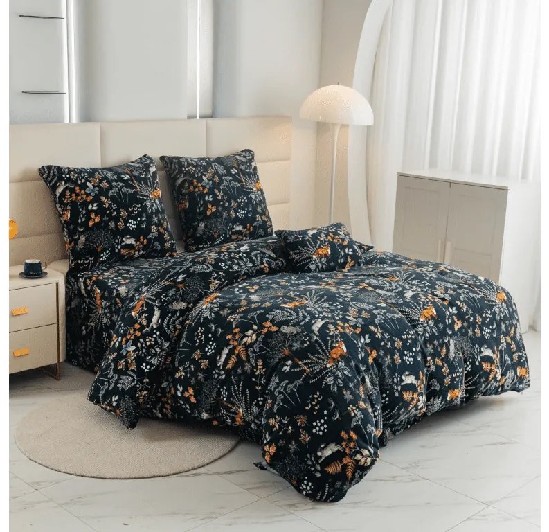 PrzytulneMieszkanie.pl PrzytulneMieszkanie.pl PrzytulneMieszkanie.pl Zestaw 2 szt. pościeli z mikropluszu THE FOX AND THE HARE ciemnozielone + prześcieradło z mikropluszu SOFT 180x200 cm białe, podwójne łóżko