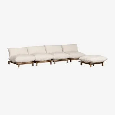4-częściowa Modułowa Sofa Rozkładana Z Pufem W Kolorze Drewna Akacjowego Brina Kremowa - Sklum