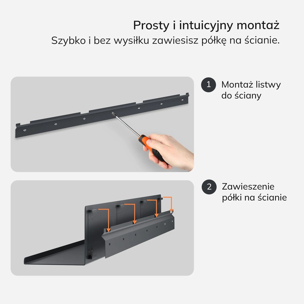 Półka wisząca metalowa antracytowa, 1200 mm: JOANNE