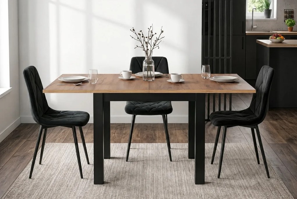 Stół rozkładany w stylu loftowym Max 80-160 cm, dąb craft/czarny