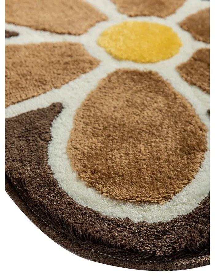 Brązowy dywanik łazienkowy ø 90 cm Flower – Foutastic