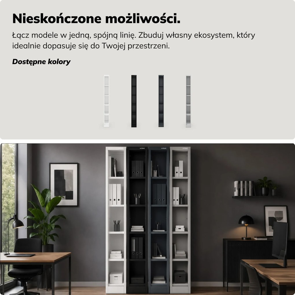 Regał metalowy wąski, archiwizacyjny na dokumenty antracytowy, 250x1850x400 mm: TIM